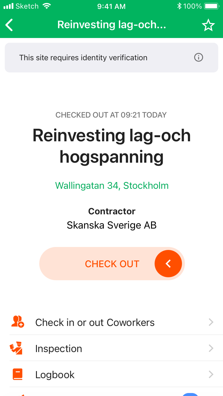 The old app: the check-out screen with its slider