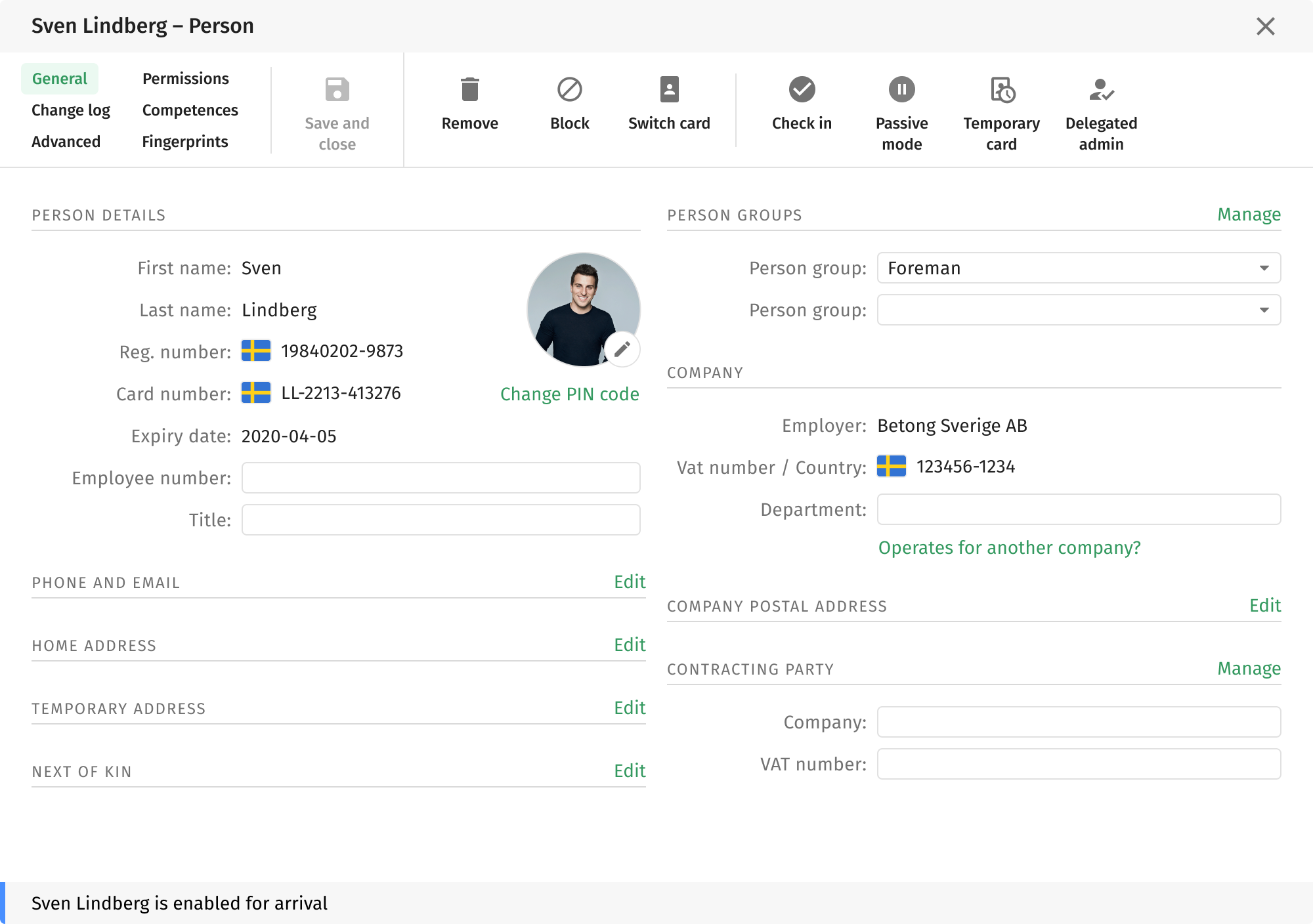 After: the redesigned Person modal, with person details, person groups and company in two clear columns