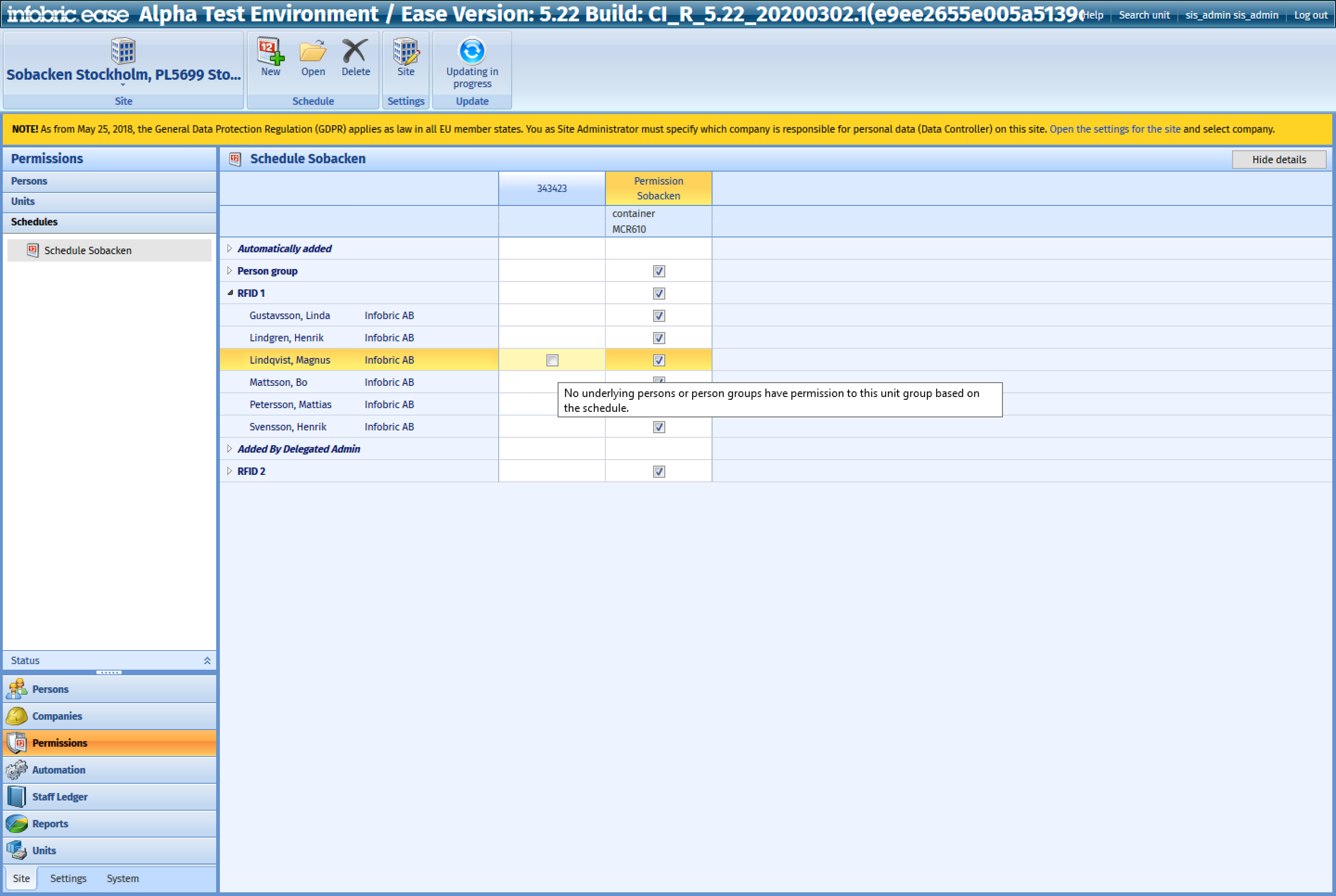 Before: the old permission matrix